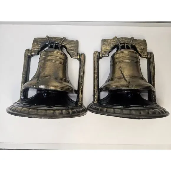 Vintage SCC 1974 Liberty Bell Bookends Brass 6 Tall Marked USA